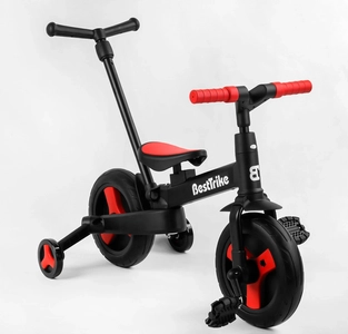 Велобіг-трансформер, 2-кол з батьківською ручкою, PU 10 BestTrike алюміній 23031 чорно-червоний, складний, батьківська ручка, знімні педалі