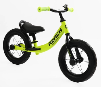 Велобіг 12 Corso надувні колеса, сталева рама «REACH» RC-6047-43 салатовий, підніжка, підставка для ніг, дзвіночок