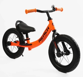 Велобіг 12 Corso надувні колеса, сталева рама «REACH» RC-6380-94 помаранчевий, підніжка, підставка для ніг, дзвіночок