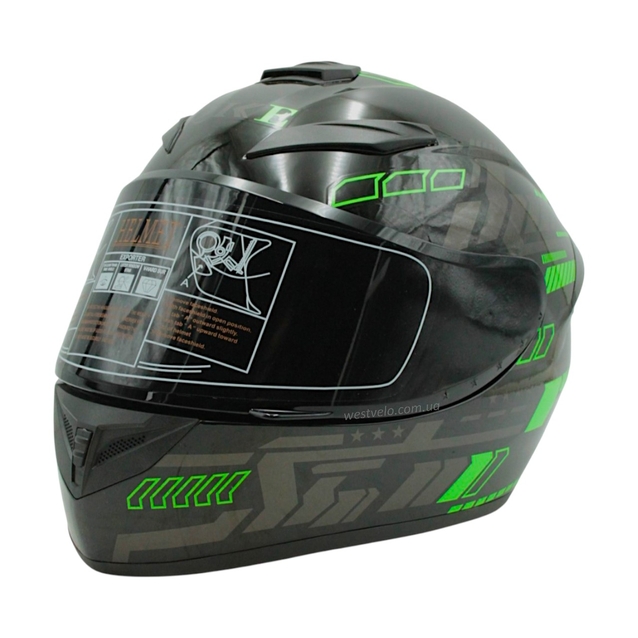 Мото шолом, закритий (L) QIKE TRON "215" чорно-салатовий, глянцевий фото westvelo.com