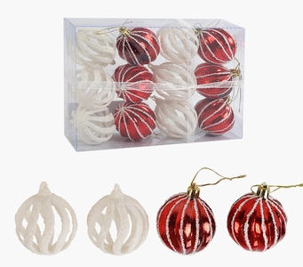 Новорічні прикраси 12 шт, кульки, D = 6 см, в слюді (C 67262)