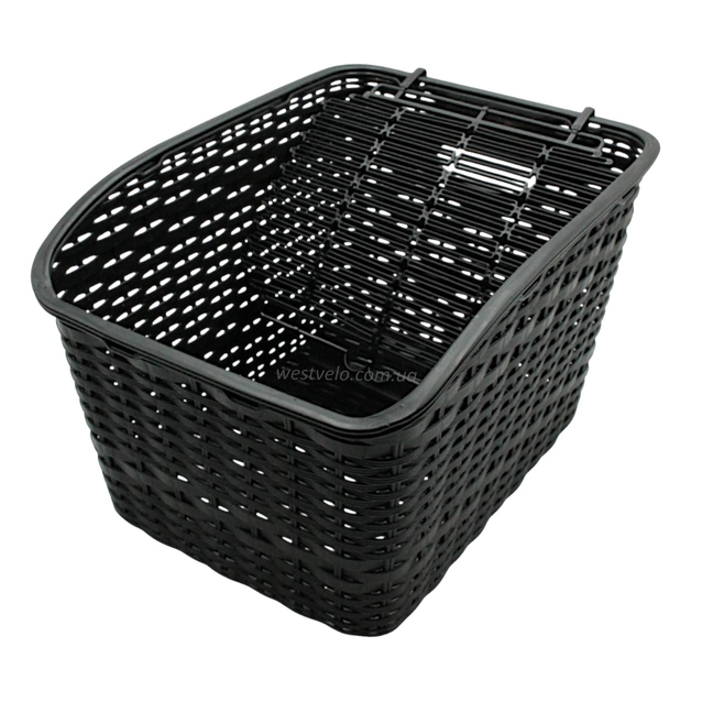 Кошик пластмасовий на багажник плетений чорний з кришкою AFT-11 (410х290х240) фото westvelo.com