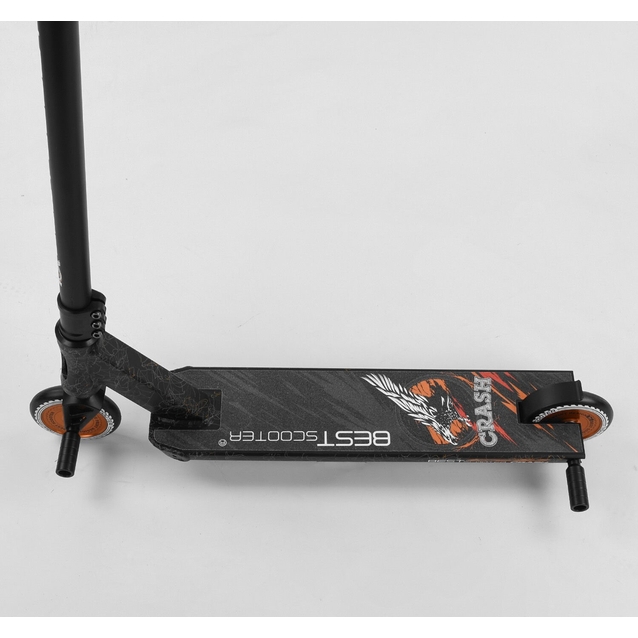Самокат трюковий Best Scooter «CRASH» 65640 чорно-помаранчевий, HIC-система, пеги, AL диск та дека, колеса PU Ø110mm, ширина керма - 57 см фото westvelo.com