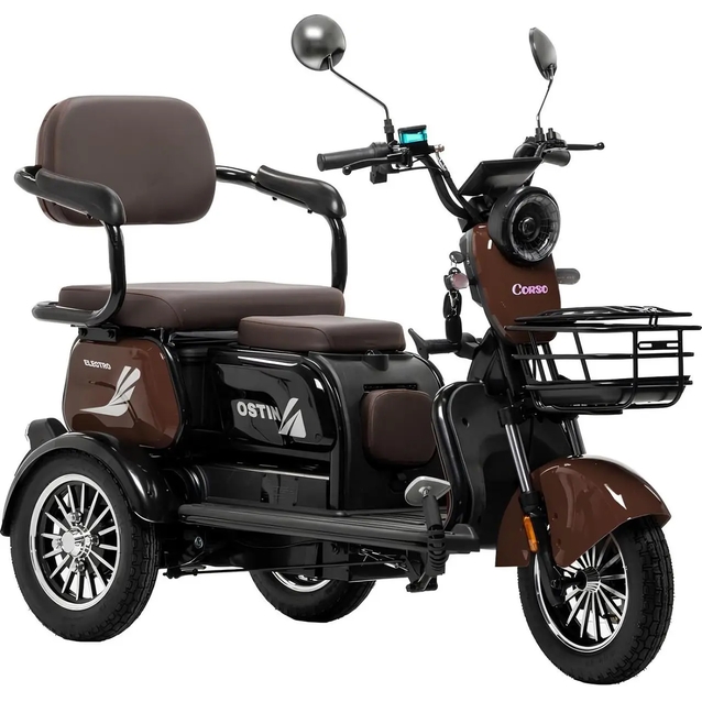 Трицикл Corso «OSTIN» SN-947743, двигун 1000W, акумулятор 72V 23Ah графеновий, коричневий + 1 ящик. акум, колеса 10" фото westvelo.com