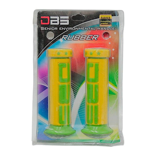 Мото гріпси DBS (Rubber) (жовто-зелені) гумові з буртиком фото westvelo.com