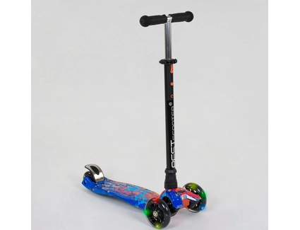Самокат дитячий 3-х колісний, Best Scooter «MAXI» 25595 / 779-1338 синій, колеса PU Ø120mm/80mm зі світлом, пластмасовий, трубка керма алюмінієва