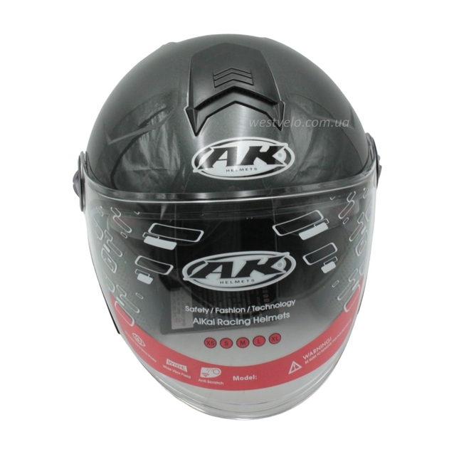 Мото шолом, відкритий "AK" 720, сірий глянцевий, + окуляри фото westvelo.com