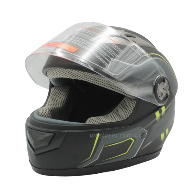Мото шолом, закритий (XS 53-54) F2 830-1 Інтеграл,Neon yellow #1, чорний матовий фото westvelo.com