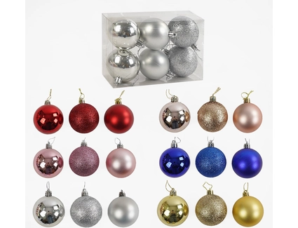 Новорічні прикраси .6 шт, 6 видів, кульки, D = 6 см, у слюді, ВИДАЄТЬСЯ МІКС ВИДІВ (C 67652)