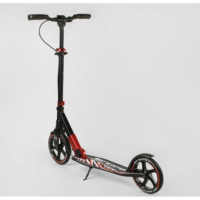 Самокат дитячий 2-х колісний, PU Best Scooter 10304 чорно-червоний, колеса Ø230-200mm, AL, 1 амортизатор передній, ФАРА, затискач керма