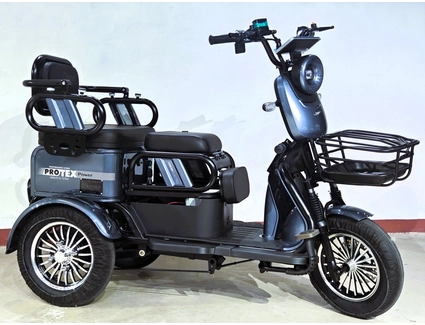 Трицикл Corso «PROTEX POWER» PL-934170, двигун 1200W, акумулятор 72V 24Ah літій-залізно-фосфатний, графітовий + 1 ящик. акум, колеса 10"