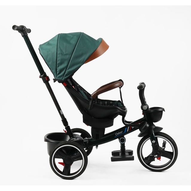 Дитячий велосипед 3-кол з батьківською ручкою, з даш, PU BestTrike «OSCAR» 6390/14-154 бірюзовий, поворотне сидіння, складне кермо, кошик, телескопічна ручка фото westvelo.com
