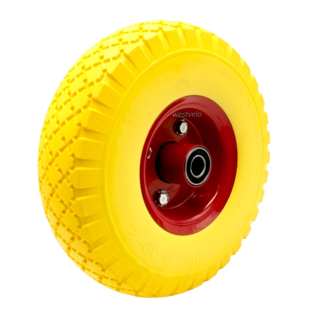 Колесо тачки жовте "4" 3.00-4 під вісь Ø16, пінополіуретанове фото westvelo.com