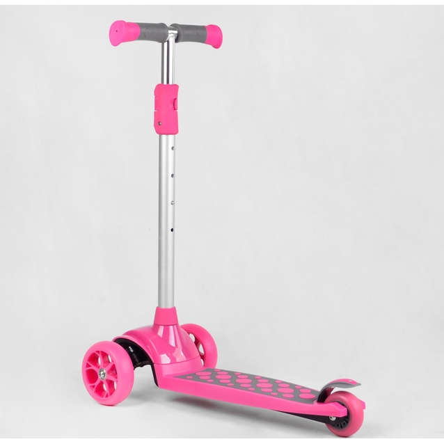 Самокат дитячий 3-х колісний, Best Scooter LK-61022 сіро-рожевий, колеса PU Ø120mm/80mm зі світлом, знімне кермо