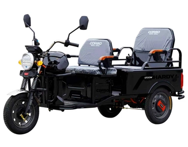 Трицикл РОЗІБРАНИЙ вантажний Corso «HARDY» HR-974308, двигун 1200W, акумулятор 60V/38Ah графеновий, чорний 4 МІСЦЯ+ 1 ящик.акум, колеса 12"