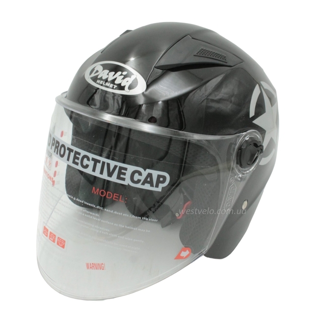 Мото шолом, відкритий (L) "DAVID" D017, Willys Star, чорний глянцевий фото westvelo.com