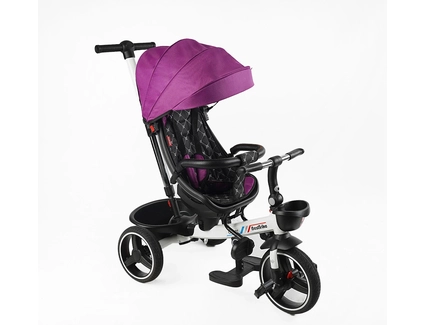 Дитячий велосипед 3-кол з батьківською ручкою, з даш, PU BestTrike «OSCAR» 6390/17-502 біло-фіолетовий, поворотне сидіння, кермо складне, кошик, телескопічна ручка