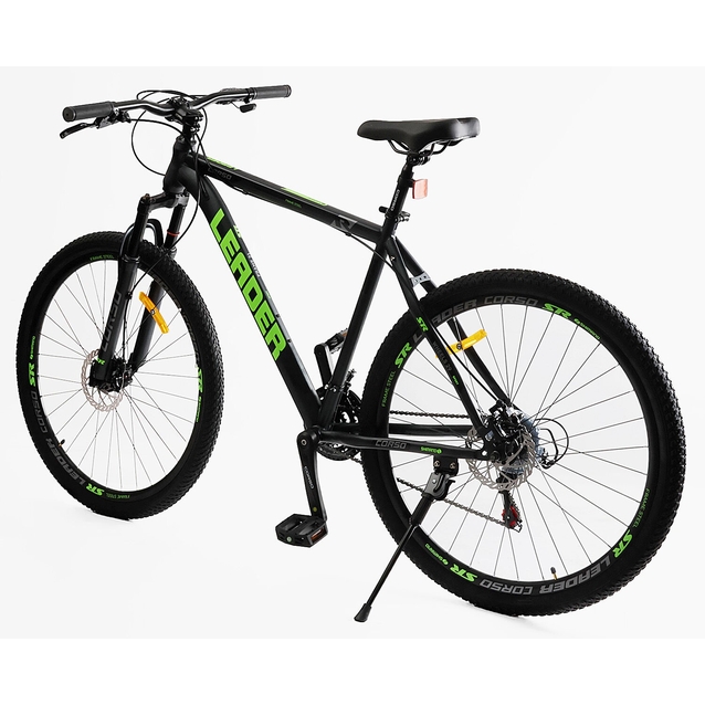 Велосипед 29 ST Corso «LEADER» LD-44800 сталь 21", (к-т SHIMANO) чорно-салатовий фото westvelo.com