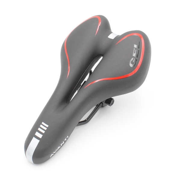 Сідло мтв з отвором AVANTI №523 GEL, чорне з червоною смугою фото westvelo.com