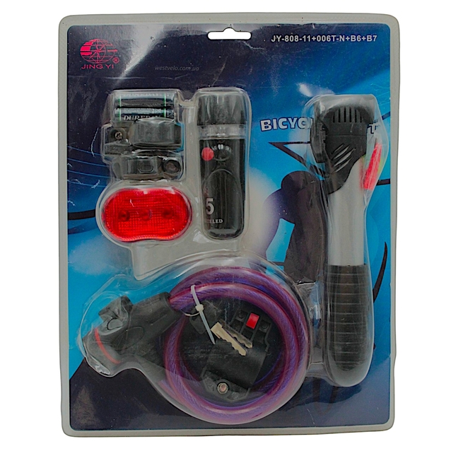 Фара + мигалка на батарейках + замок + насос (JY-808+11+066T-B6+B) фото westvelo.com