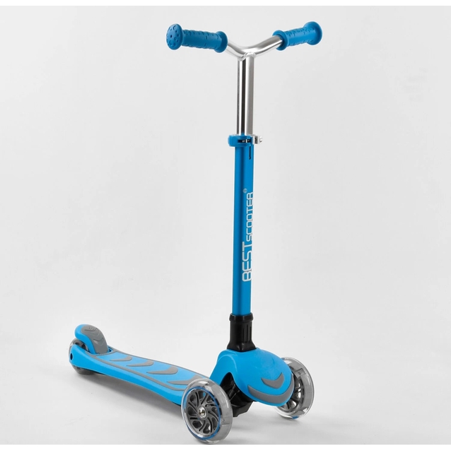 Самокат дитячий 3-х колісний, Best Scooter Y-00180 блакитний, колеса PU Ø120mm/80mm зі світлом, складне AL кермо фото westvelo.com