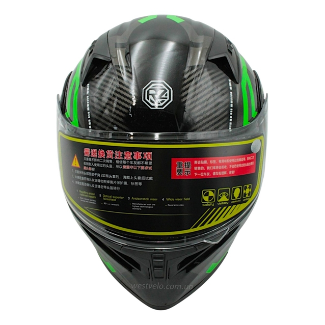 Мото шолом, трансформер (M) DOT "1001-38" чорно-зелений глянцевий, вмонтовані окуляри фото westvelo.com