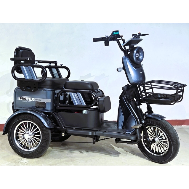 Трицикл Corso «PROTEX POWER» PL-934170, двигун 1200W, акумулятор 72V 24Ah літій-залізно-фосфатний, графітовий + 1 ящик. акум, колеса 10" фото westvelo.com