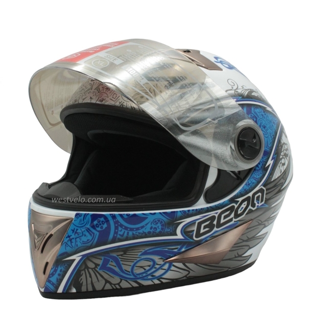 Мото шолом, закритий (XL) "BEON" Інтеграл 500, біло-синій глянцевий, DARK ANGEL фото westvelo.com