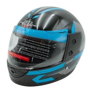 Мото шолом, закритий (L 59-60) BLD "PREMIER" чорно-блакитний, глянець (825)