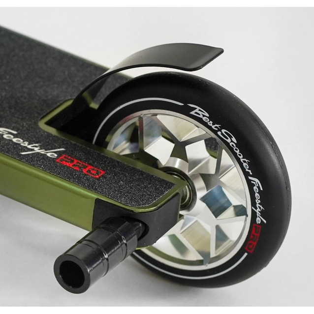 Самокат трюковий Best Scooter «FREESTYLE» N-56307 чорно-оливковий, HIC-система, пеги, AL диск та дека, колеса PU Ø120mm, ширина керма - 58 см фото westvelo.com