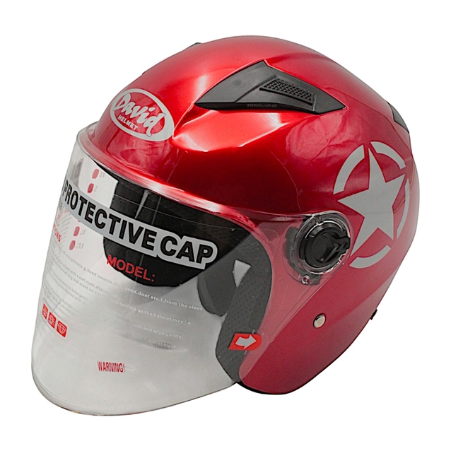 Мото шолом, відкритий (L) "DAVID" D017, Willys Star, червоний глянцевий фото westvelo.com