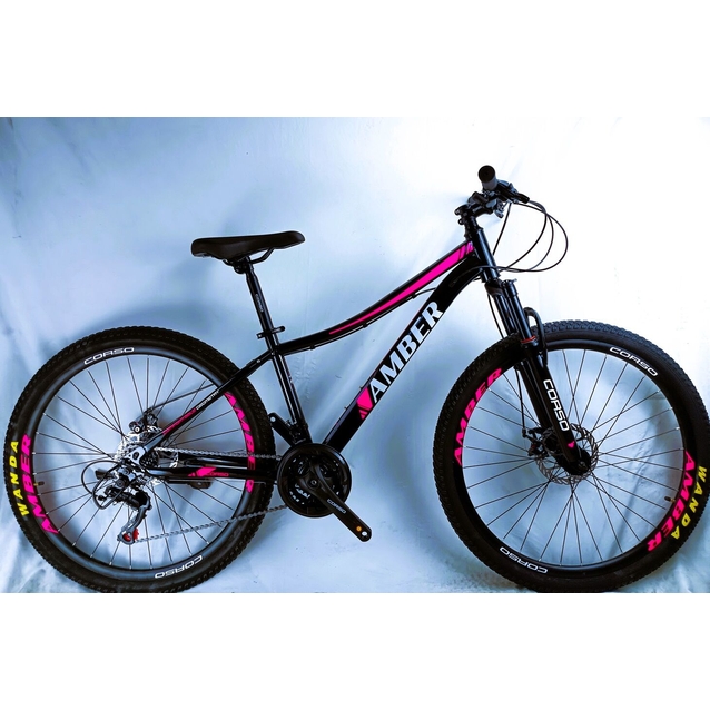 Велосипед 27.5 ST Corso «AMBER» MB-62589 сталь 15", (к-т SHIMANO) чорно-рожевий фото westvelo.com