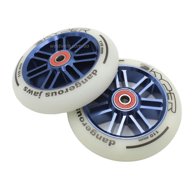 Колесо трюкового самоката "Skyper" (093) AL. Ø110мм, синьо-біле фото westvelo.com