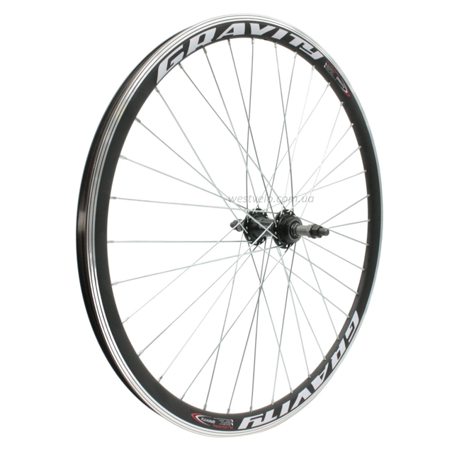 Колесо 26 зад, обід 2-ний чорний, втулка AL на промах біла (Gravity) фото westvelo.com