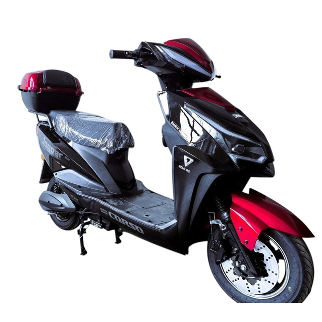 Електроскутер Corso «JOGGER» JG-633390, двигун 1500W, акумулятор 72V/25Ah свинцево-кислотний, чорно-червоний + 1 ящик. акум, колеса 10" фото westvelo.com