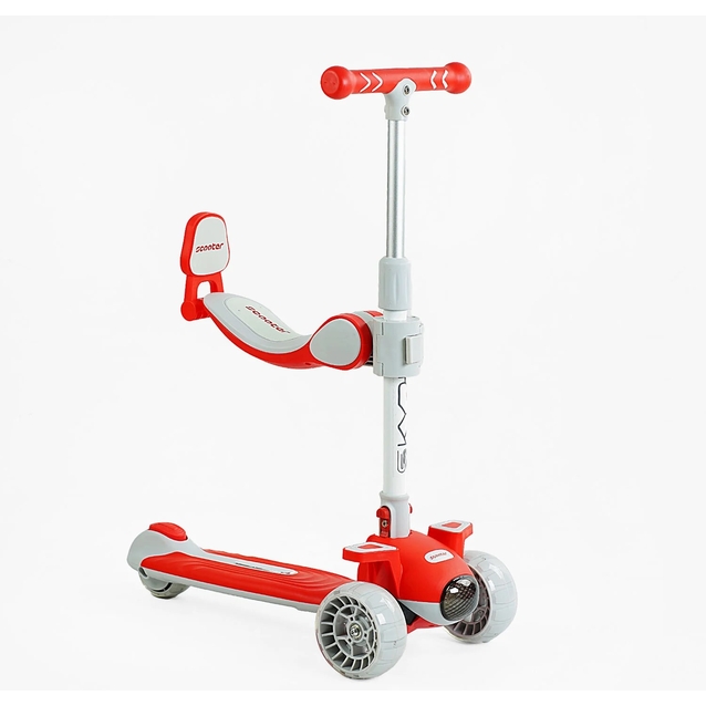 Самокат 5в1 Skyper J-08328, колеса PU 125х40мм зі світлом, укр.озвучування та підсвічування платформи, сіро-червоний фото westvelo.com