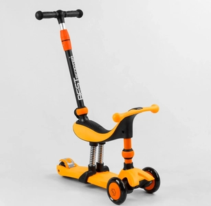 Самокат 3в1 Best Scooter 50584 колеса PU 120х80mm зі світлом, сидіння, амортизатори, батьківська ручка, помаранчевий