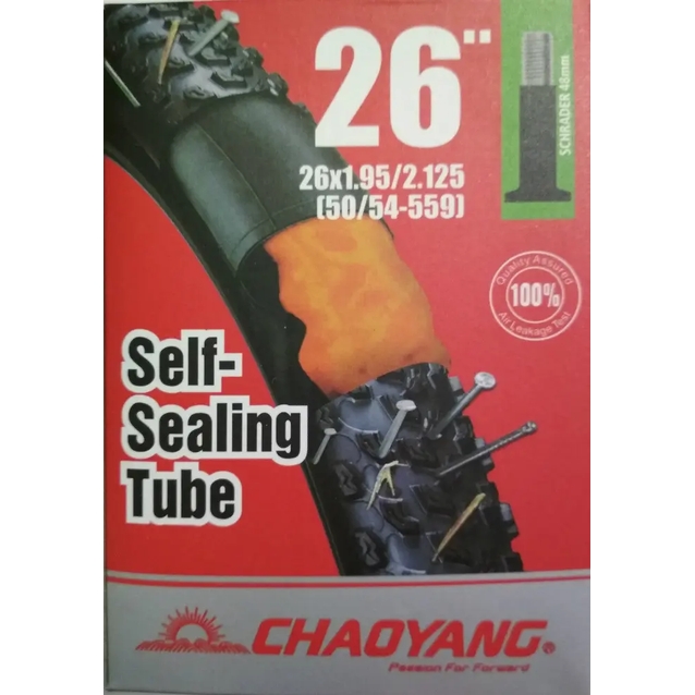 Камера 26. довгий ніпель AV 48mm CHAOYANG (1.95-2.125) самоклеюча (з антипрокольним гелем) фото westvelo.com