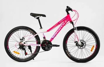 Велосипед 24 AL Corso «GRAVITY» GR-24141 алюміній 12", (к-т SHIMANO) рожево-білий