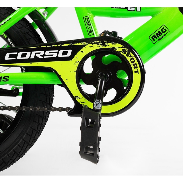 Дитячий велосипед 14 ST Corso «MAXIS» CL-14125 салатовий, ручне гальмо, дзвіночок, сидіння з ручкою, додаткові колеса фото westvelo.com