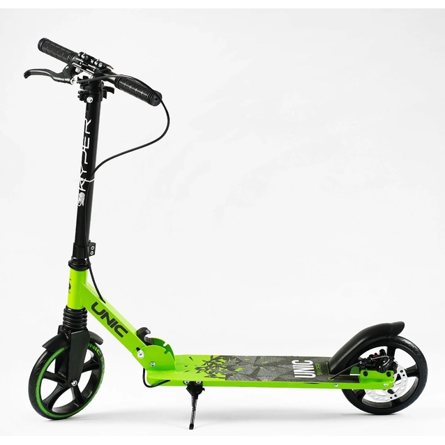 Самокат дитячий 2-х колісний, PU Skyper «UNIC» UN-36502 салатовий, колеса Ø200mm, ручне дискове гальмо, 1 амортизатор передній фото westvelo.com