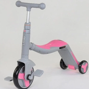 Самокат 3в1 Best Scooter JT 90601, колеса PU 200х110mm, самокат-велобіг-велосипед, сіро-рожевий, світло, 8 мелодій