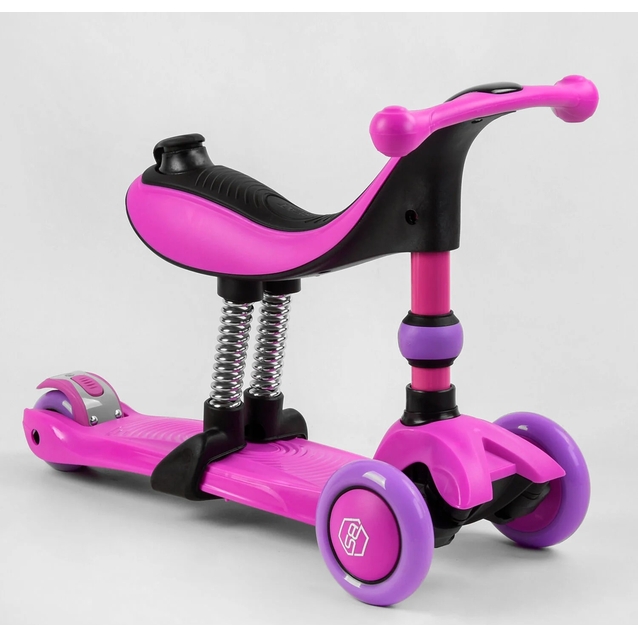 Самокат 3в1 Best Scooter 26566 колеса PU 120х80mm зі світлом, сидіння, амортизатори, батьківська ручка, рожево-фіолетовий фото westvelo.com