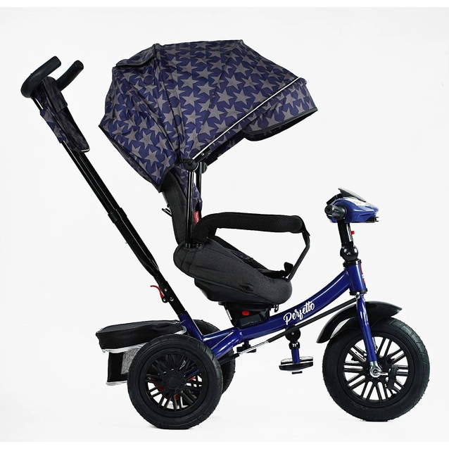 Дитячий велосипед 3-х колісний з батьківською ручкою, з дашком, надувні колеса Best Trike «PERFETTO» 8066/208-23 cиній, поворотне сидіння, кошик, фара музична, USB, Bluetooth фото westvelo.com