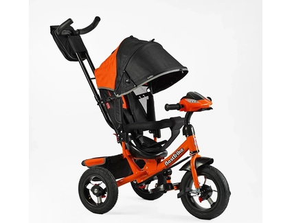 Дитячий велосипед 3-х колісний з батьківською ручкою, з дашком, надувні колеса Best Trike 3390/38-103 помаранчевий, d=29см. переднє, d = 26см. задні, ФАРА З USB, пульт