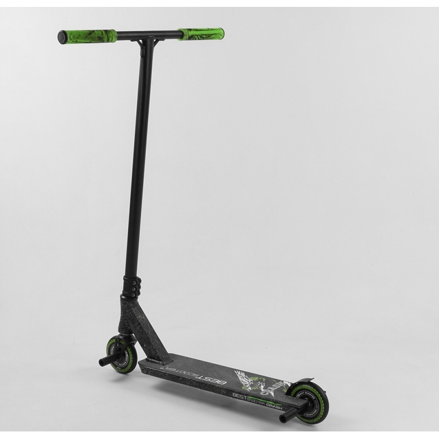 Самокат трюковий Best Scooter «CRASH» 41747 чорно-салатовий, HIC-система, пеги, AL диск та дека, колеса PU Ø110mm, ширина керма - 57 см фото westvelo.com