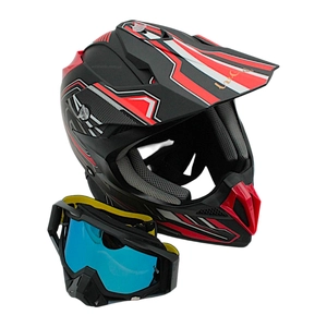 Шолом, закритий крос/ендуро (XL 61-62) АТV Forsage Rider 031 чорно-червоний матовий з дашком + окуляри