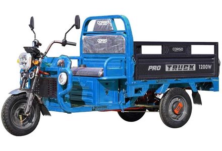 Трицикл РОЗІБРАНИЙ вантажний Corso «TRUCK PRO» TM-365012, двигун 1200W, акумулятор 72V/52Ah графеновий, синій 6 МІСЦЬ+2ящик.акум, колеса 12"