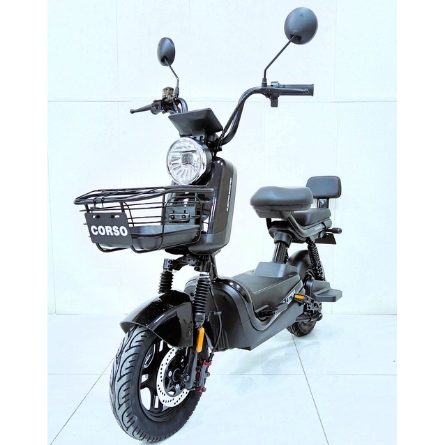 Електроскутер Corso «RAVEN» RN-283324 двигун 800W, акумулятор 60V/20Ah графеновий, чорний, колеса 10" + 1 ящик. акум фото westvelo.com