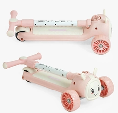 Самокат дитячий 3-х колісний, Skyper UK-51306 рожево-білий, зі світлом, українське озвучування та підсвічування платформи, кермо складне